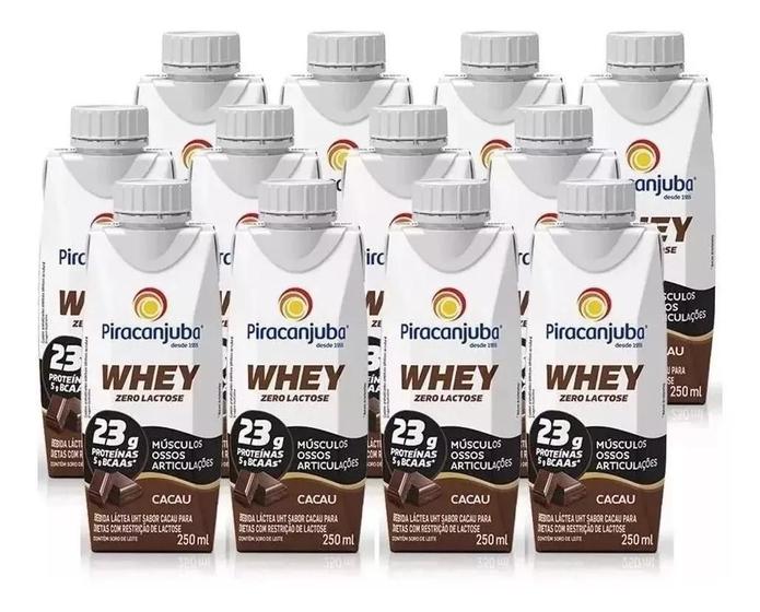 Imagem de Kit 12 Whey Protein Zero Lactose Piracanjuba 250ml - Cacau