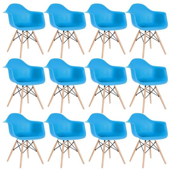 Imagem de KIT - 12 x cadeiras Charles Eames Eiffel DAW com braços - Base de madeira clara -