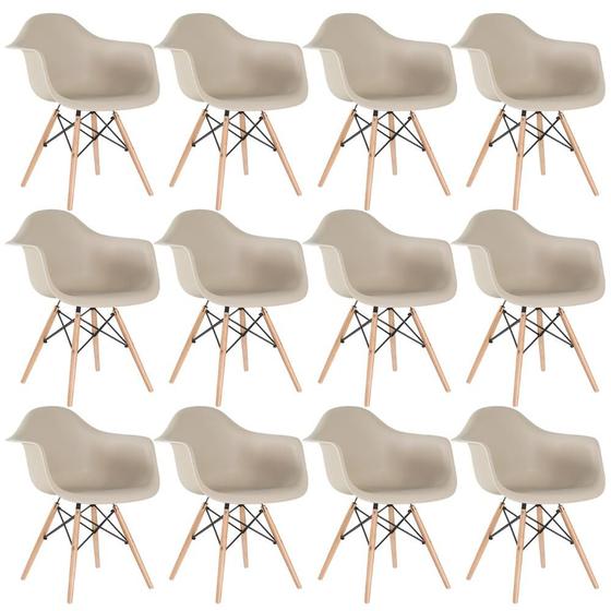 Imagem de KIT - 12 x cadeiras Charles Eames Eiffel DAW com braços - Base de madeira clara -