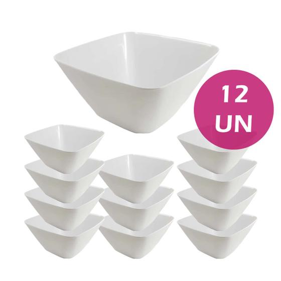 Imagem de Kit 12un Tigela bowl quadrado melamina branco salada petisco