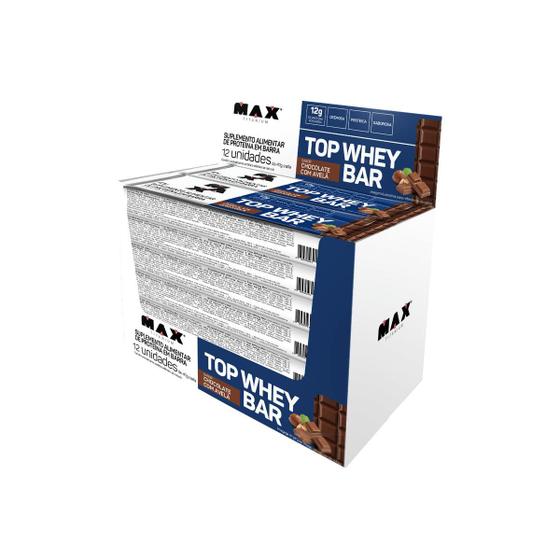 Kit 12x Top Whey Bar Chocolate com Avelã 41g Proteína em Barra Max Titanium Menor preço em Kit 12x Top Whey Bar Chocolate com Avelã 41g Proteína em Barra Max Titanium