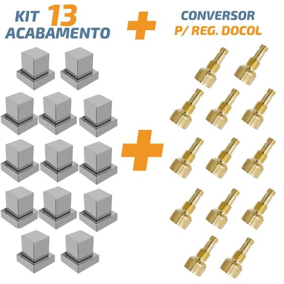 Imagem de Kit 13 Acabamento Cromado Quadrado Registro Pressão Docol