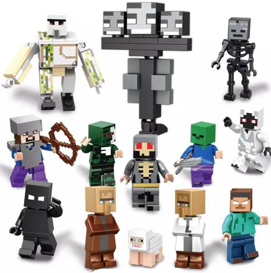 Imagem de Kit 13 Bonecos Minifigures Blocos De Montar Minecraft Top