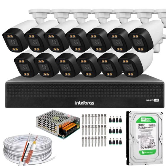 Imagem de Kit 13 Câmeras Full Color Dvr Intelbras 1016c C/ Hd 500gb