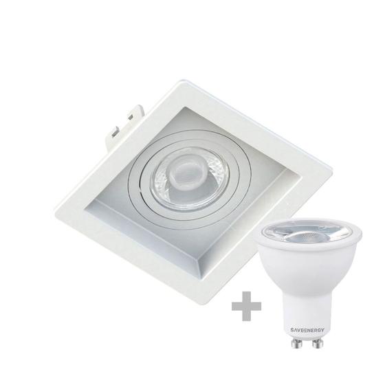 Imagem de Kit 13 Spot Embutir Mr16 Quadrado Recuado Branco + Lâmpada Dicroica 4,8w 2700k