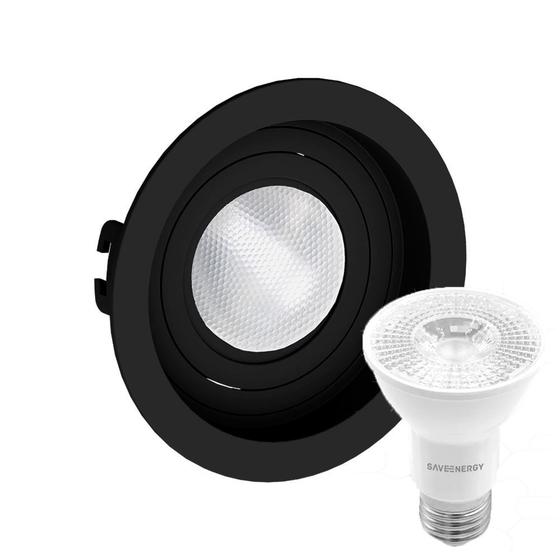 Imagem de Kit 13 Spot Embutir Redondo Recuado Par20 Preto + Lâmpada Led 4,8w 2700k