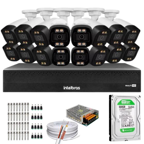 Imagem de Kit 14 Câmeras Segurança FullColor Visão Noturna Colorida Dvr Intelbras 1016c Hd 500gb