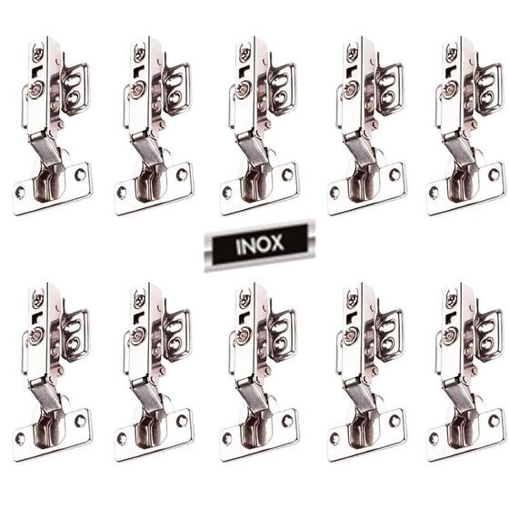 Imagem de Kit 14 Dobradiça Calço Fixo Com Amortecedor Curva Inox Renna