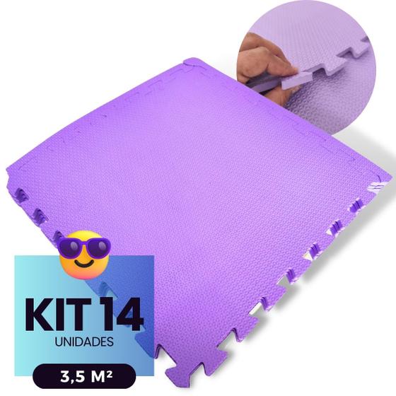 Imagem de Kit 14 Placas Tapete Infantil EVA Estilo Piso Tatame 50x50cm 10mm (3,5 m²) Emborrachado Crianças Bebes Exercícios c/ Encaixe + Bordas Acabamento