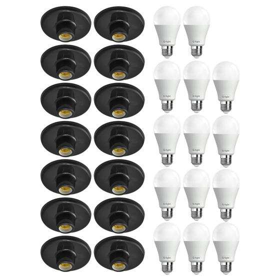 Imagem de Kit 14 Plafonier Decorativo De Teto Soquete De Porcelana E27 Plafon Preto Com 2 Lampada De Led 15W Luz Branca Autovolt