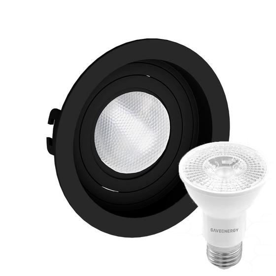 Imagem de Kit 14 Spot Embutir Redondo Recuado Par20 Preto + Lâmpada Led 4,8w 4000k