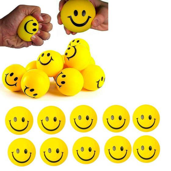 Imagem de Kit 15 Bolinha Amarela Smile Massagem Apertar Anti Stress