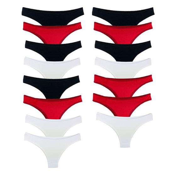 Imagem de Kit 15 Calcinhas Tanga Algodão Cotton Básica Lisa Lingerie