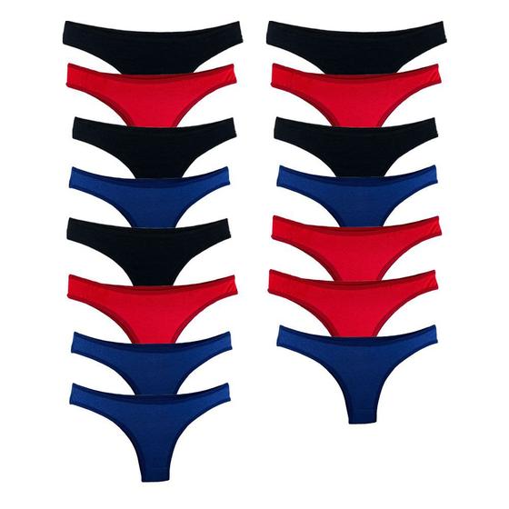 Imagem de Kit 15 Calcinhas Tanga Algodão Cotton Básica Lisa Lingerie