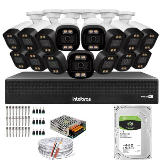 Imagem de Kit 15 Câmeras Segurança Imagem Colorida a Noite 1080p Full hd 2.8mm Dvr Intelbras 1tb