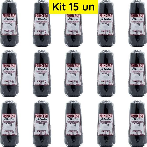 Imagem de Kit 15 Cones Linha Princesa Moda Grossa na Cor Preta 500 Metros e 288 TEX e 100% Polipropileno Incomfio Trança de Cabelo, Crochê, Box Braids e Tricô