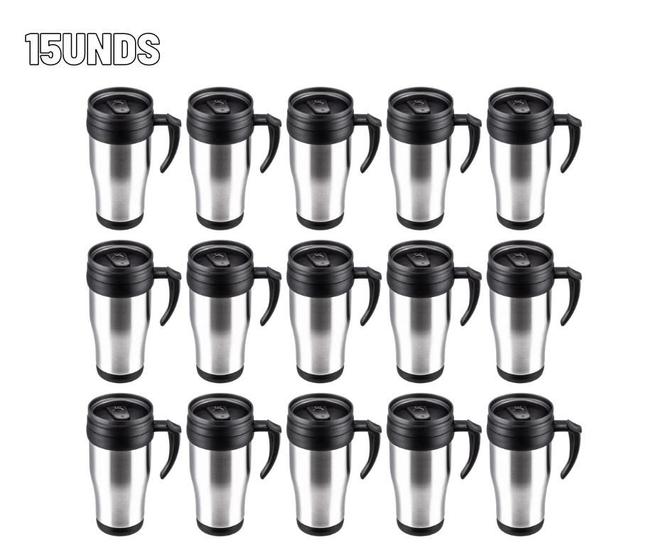 Kit 15 Copo Caneca Inox 400ml Com Alça Resistente Café Chá Cerveja Menor preço em Kit 15 Copo Caneca Inox 400ml Com Alça Resistente Café Chá Cerveja