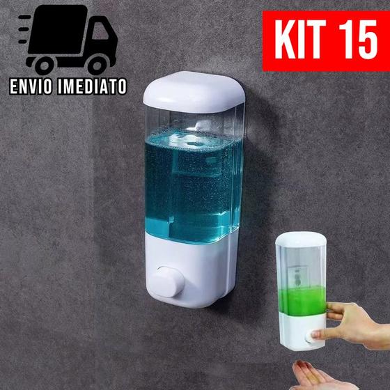 Imagem de Kit 15 Dispenser Detergente Sabonete Líquido Álcool Gel de Parede Automático