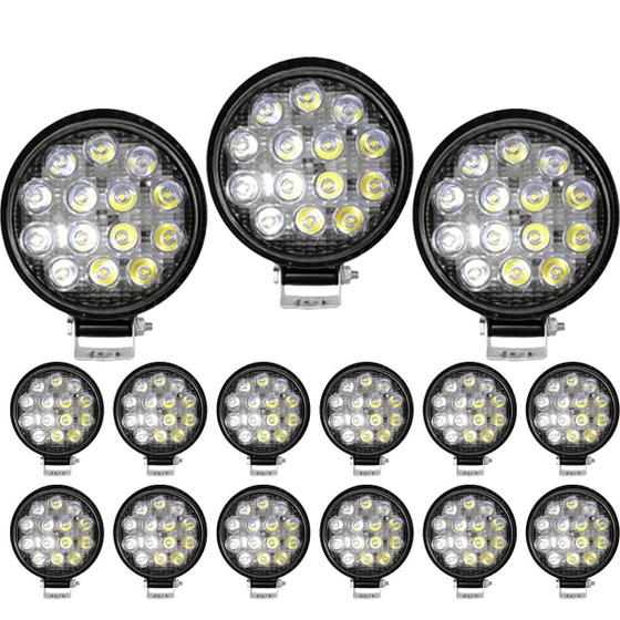 Imagem de Kit 15 Farol 14 Leds Milha Off Road Redondo 42W Jeep 12V/24V