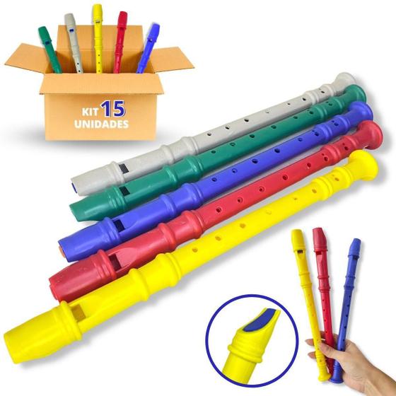 Imagem de Kit 15 Flauta Doce Infantil Brinquedo Instrumento Plástico