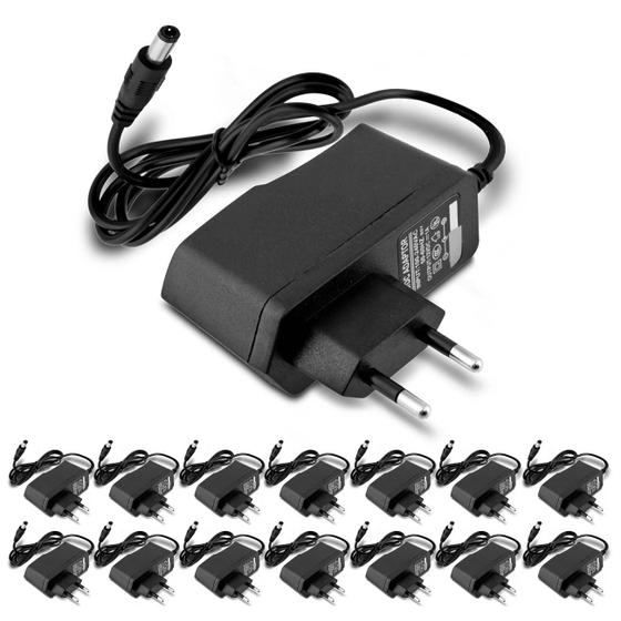 Imagem de Kit 15 Fontes Alimentação Estabilizada CFTV 1A 12W 12V Plug P4 Entrada Bivolt 110V 220V Preto