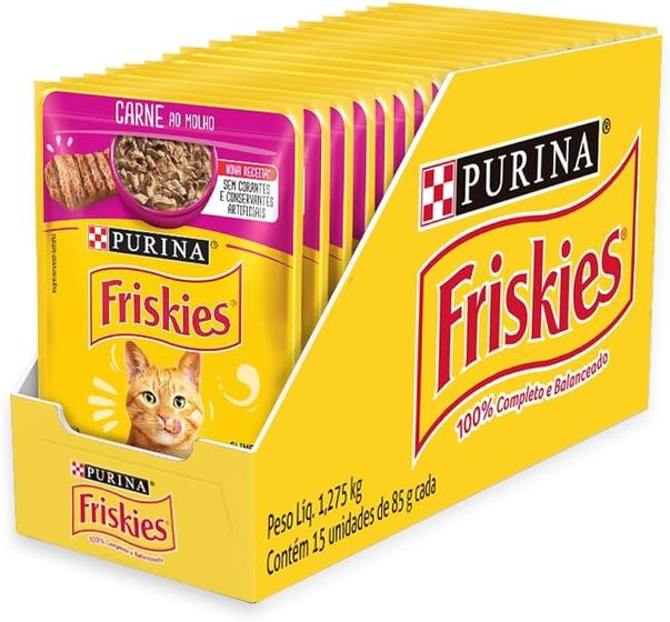 Imagem de Kit 15 Friskies Sachês para Gatos Adultos Sabor Carne 85g