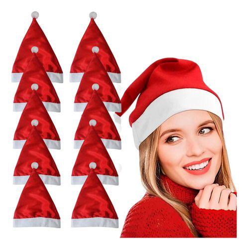 Imagem de Kit 15 Gorro Touca Do Papai Noel Cetim Liso Natal Enfeite 