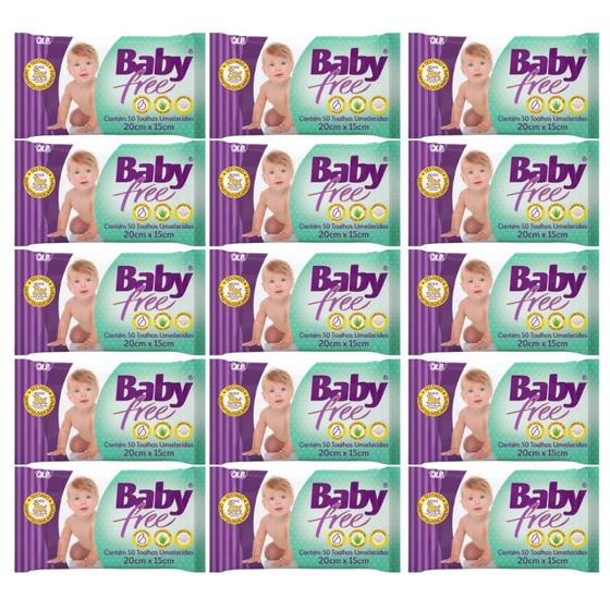 Imagem de Kit 15 Lencos Umedecidos Baby Free Toalhas Umedecidas Qualybless com 50 Unidades