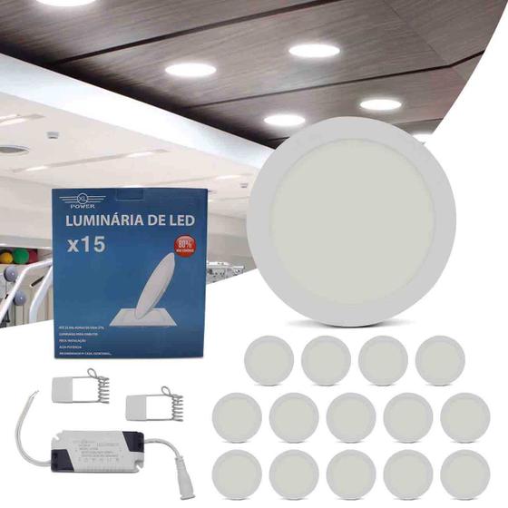 Kit 15 Painel Plafon Luminária Led Redondo 18W 6500K Branco Frio Bivolt