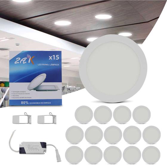 Kit 15 Painel Plafon Luminária Led Redondo Slim 25W 6500K Branco Frio