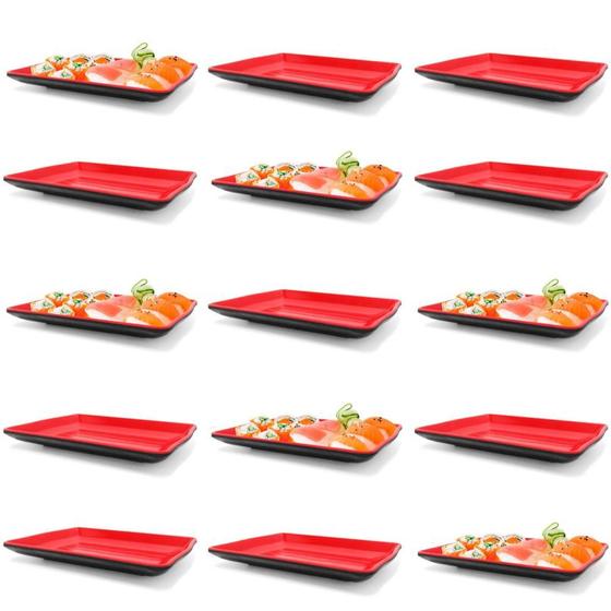 Kit 15 Pratos em Melamina Retangular 21x13 Cm Vermelho para Petiscos e Sushis Fuxing Menor preço em Kit 15 Pratos em Melamina Retangular 21x13 Cm Vermelho para Petiscos e Sushis Fuxing