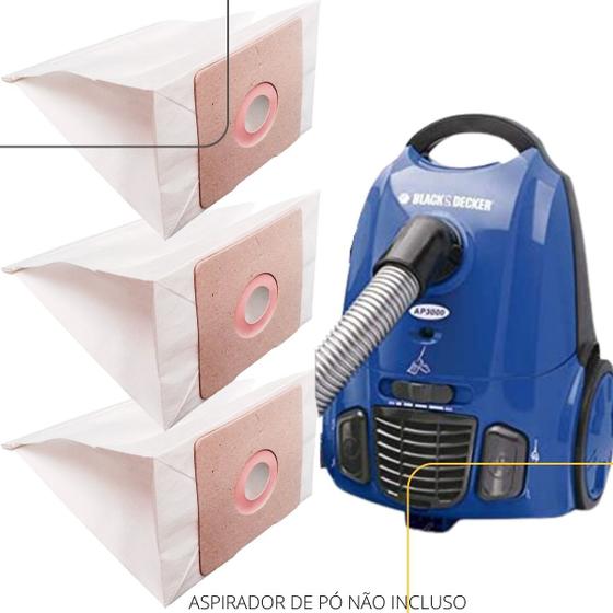 Imagem de Kit 15 Saco Aspirador De Pó Black+Decker Descartável AP3000