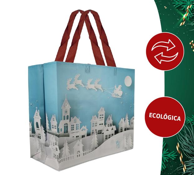 Imagem de Kit 15 Sacolas de Natal Para Panetone Ráfia Ecobag