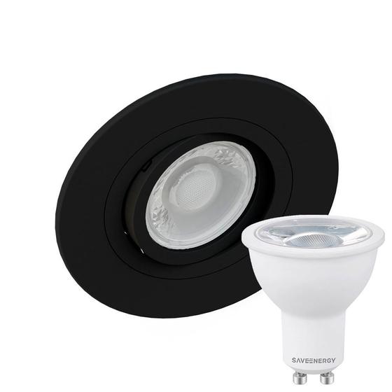 Imagem de Kit 15 Spot Embutir Redondo Face Plana Dicroica MR16 Preto + Lâmpada Dicroica 4,8w 6500k