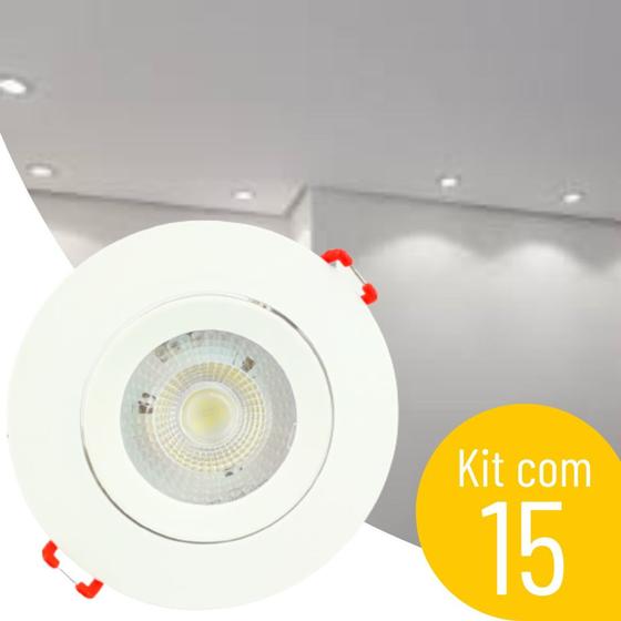 Imagem de Kit 15 Spot Luminária Led 5w Embutir Redondo 6500k Branco Frio Decoração Casa Loja Gesso Sanca-Avant