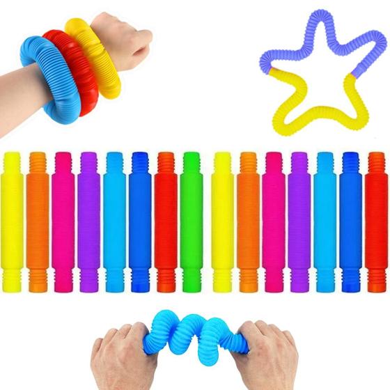 Imagem de Kit 15 unidades POP TUBE 14cm Tubo Fidget Toy Sensorial Descompressão Anti Stress