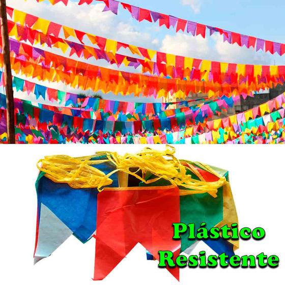 Imagem de kit 150 m bandeirinhas festa junina bandeirola arraia são joão caipira decorações enfeites plastico festa