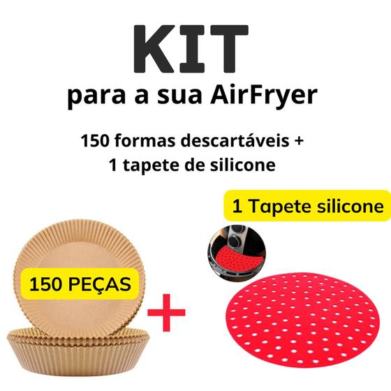 Imagem de Kit 150 Papel Forro Air Fryer Antiaderente Descartavel+ Tapete de silicone