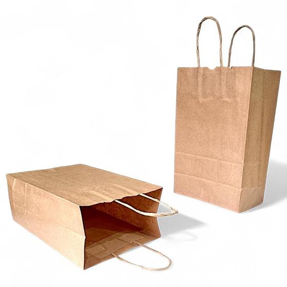 Imagem de Kit 150 Sacolas de Papel Kraft 18x22x9 - Perfeitas para Delivery de Lanches e Diversos Produtos