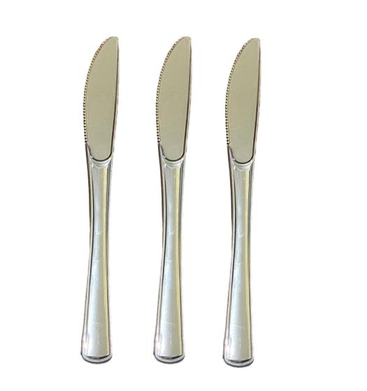 Imagem de Kit 150 un Facas Refeição Luxo Plástico Prata 19,5cm Festa