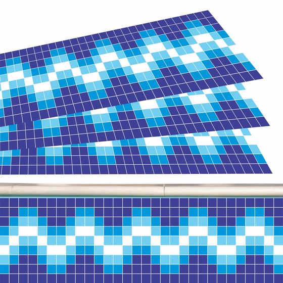 Imagem de Kit 16 Adesivos Piscina Azulejo Mosaico Ziguezague Azul 100x30cm