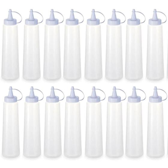 Imagem de Kit 16 Bisnagas Plásticas Grandes 400ml Crepe Maionese Ketchup Mostarda Lancheria