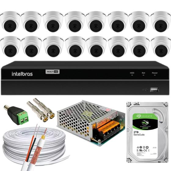 Imagem de Kit 16 Câmeras 1220D mic Intelbras Dvr Intelbras Mhdx 1216 C/ Áudio 2TB