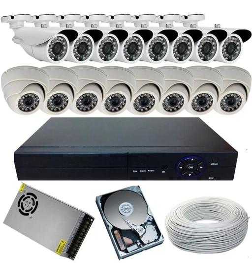 Imagem de Kit 16 Câmeras 8 Internas + 8 Externas Ahd Dvr 16ch P2p App Com HD 1 TB
