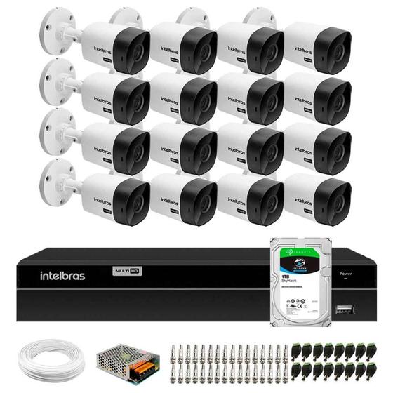 Imagem de Kit 16 Câmeras Bullet VHC 1120 B HDCVI HD 720p IP66 Visão Noturna 20M Intelbras + DVR MHDX 1316 com 16 Canais Multi HD Intelbras + HD 1TB Skyhawk