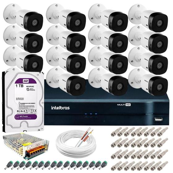 Imagem de Kit 16 Câmeras de Segurança 20m Infravermelho HD 720p VHL 1120 B + DVR 1116 Intelbras com HD 1TB