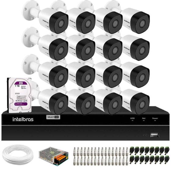 Imagem de Kit 16 Câmeras de Segurança HD 720p 20m Infravermelho VHD 3120 B G5 + DVR Intelbras + HD 1TB