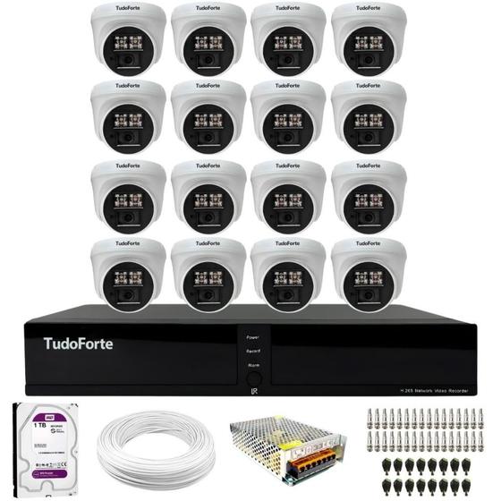 Imagem de Kit 16 Câmeras de Segurança Tudo Forte Dome Interna Full HD 1080p Visão Noturna de 20m 2.8mm + DVR Tudo Forte TFHDX 3316 16 Canais + HD 1TB Purple