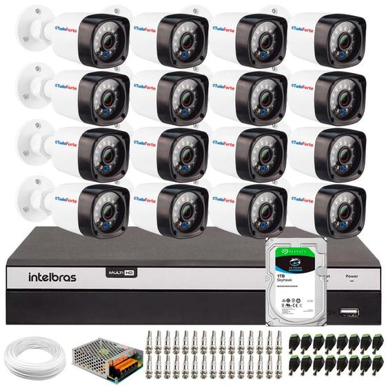 Kit 16 Câmeras Full HD 1080p 2MP Bullet DVR Intelbras 16 Canais