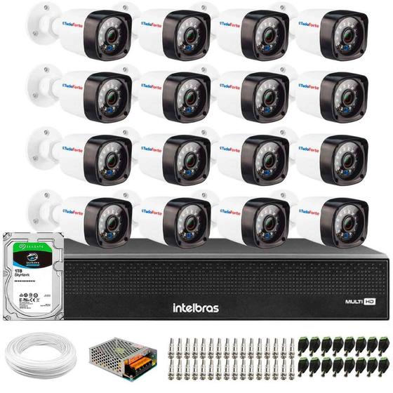 Kit 16 Câmeras Full HD 1080p 2MP Bullet DVR Intelbras 16 Canais Inteligente MHDX 3016-C HD 1TB Menor preço em Kit 16 Câmeras Full HD 1080p 2MP Bullet DVR Intelbras 16 Canais Inteligente MHDX 3016-C HD 1TB